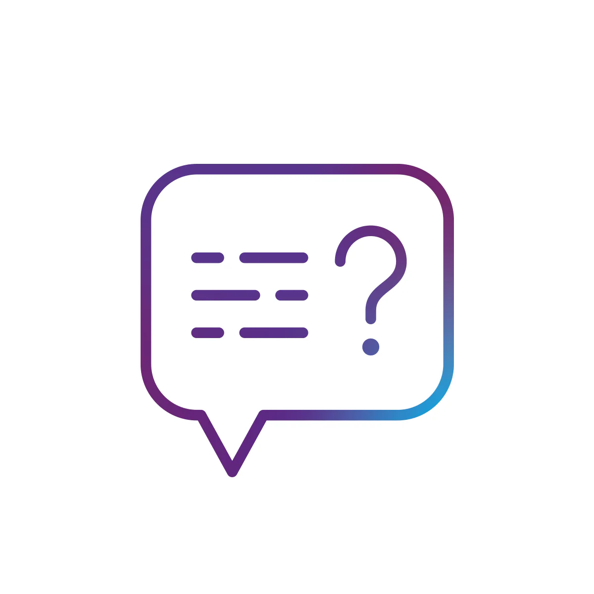 Symbol Sprechblase mit Fragezeichen für unsere Angebote für Ratsuchende & ehrenamtlich Engagierte