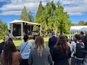 Publikum auf der Wiese vor der Bühne